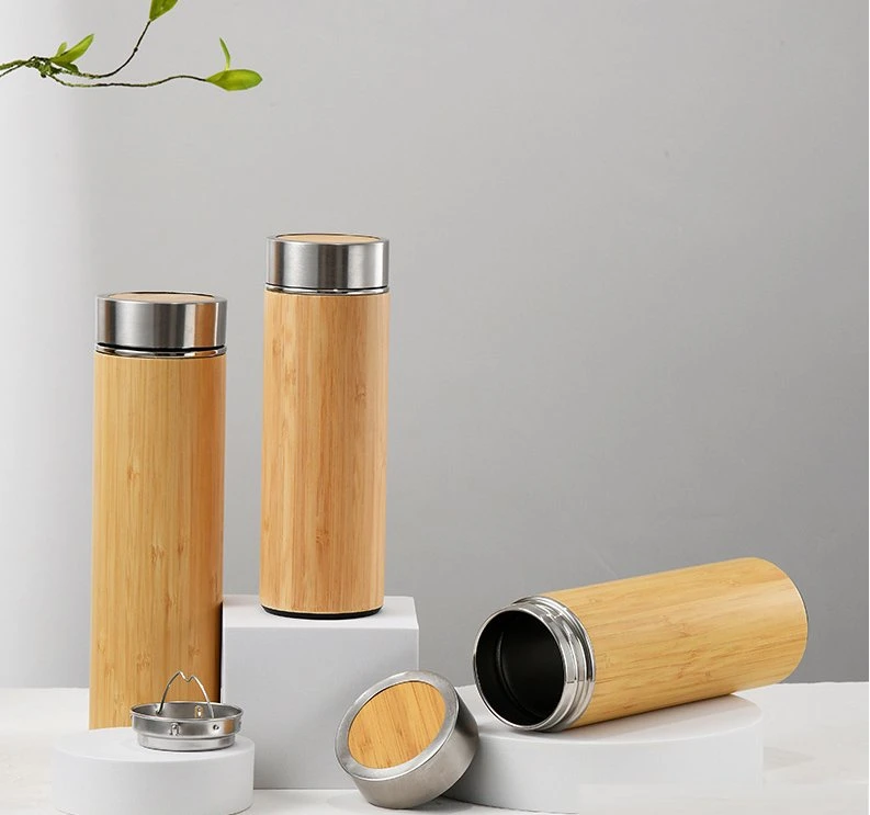 Double Wall stainless Steel Bamboo Vacuum Flask